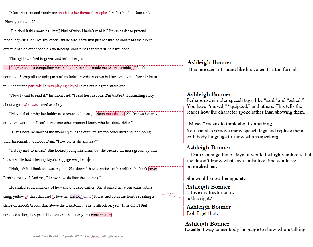 Copyedit for Alex Benkast's Beneath Your Beautiful - page 2